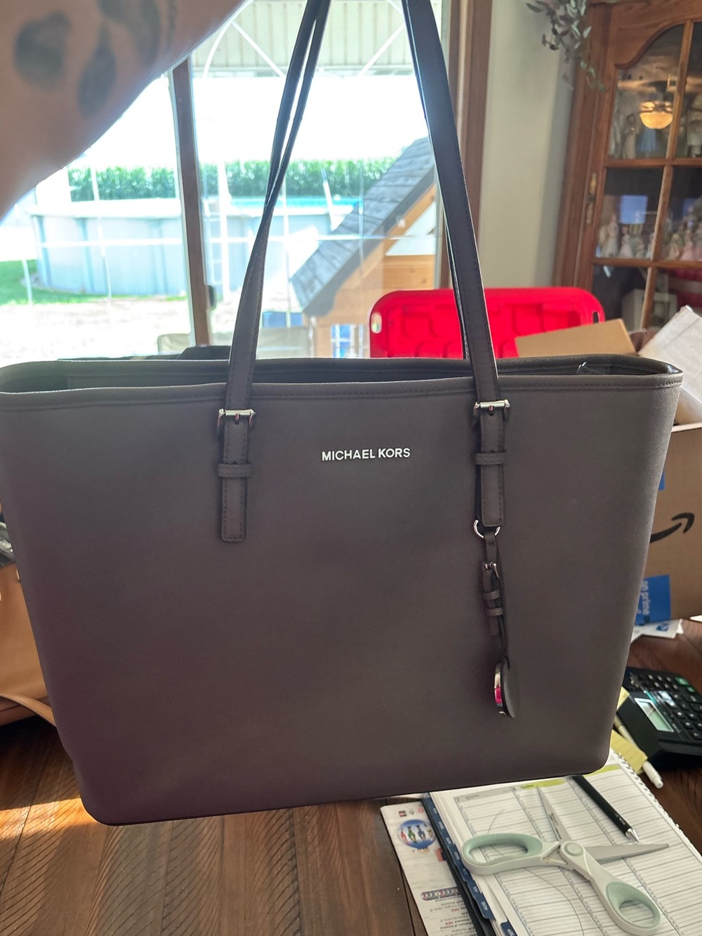 Michael Kors Grey Leather Tote Bag